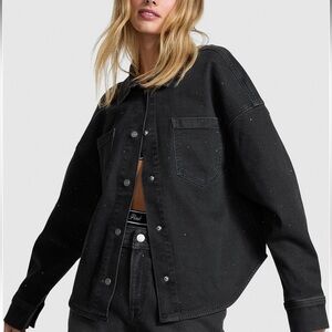 Victoria Secret PINK Denim Jacket- NWT 🤩Black Denim Wash Diamante